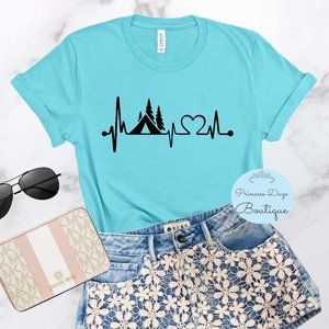 Camping Heartbeat Graphic Tee Shirt